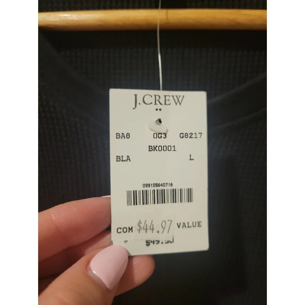 NWT J.Crew Men’s Thermal Waffle Henley Long Sleeve Shirt Black Size L G8217